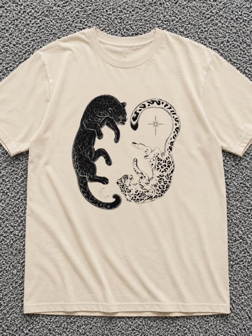 Sand T-Shirt with Black and White Leopard Design
